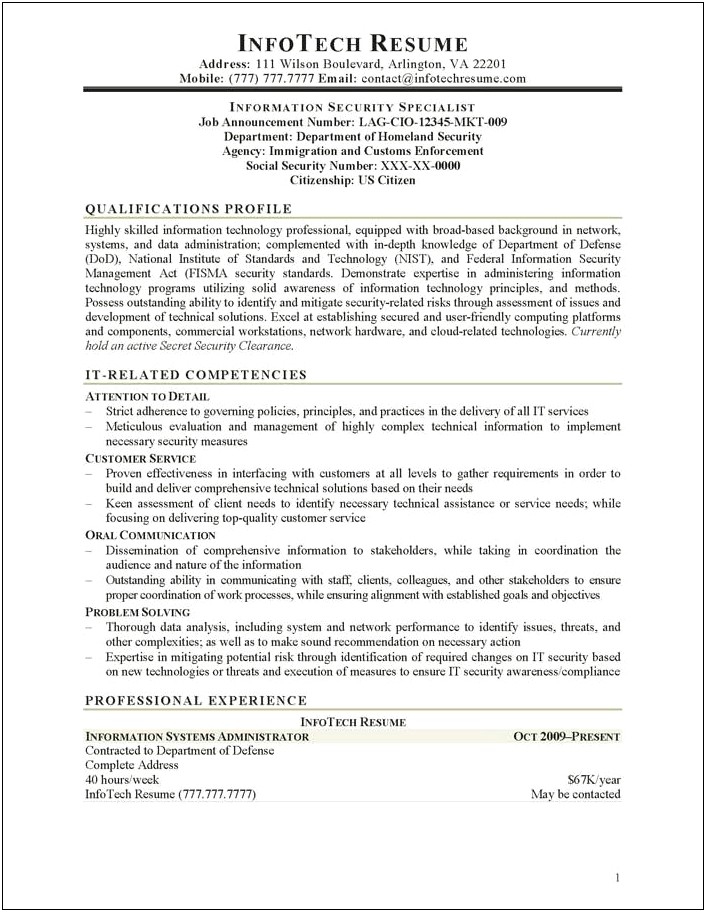 Information Systems Specialist Resume Examples