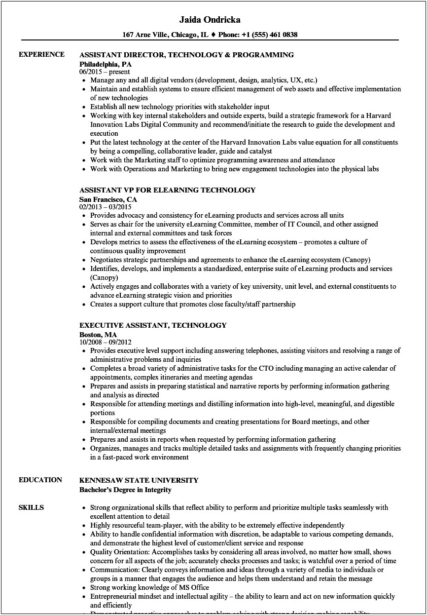 Information Technology Assistant Resume Examples