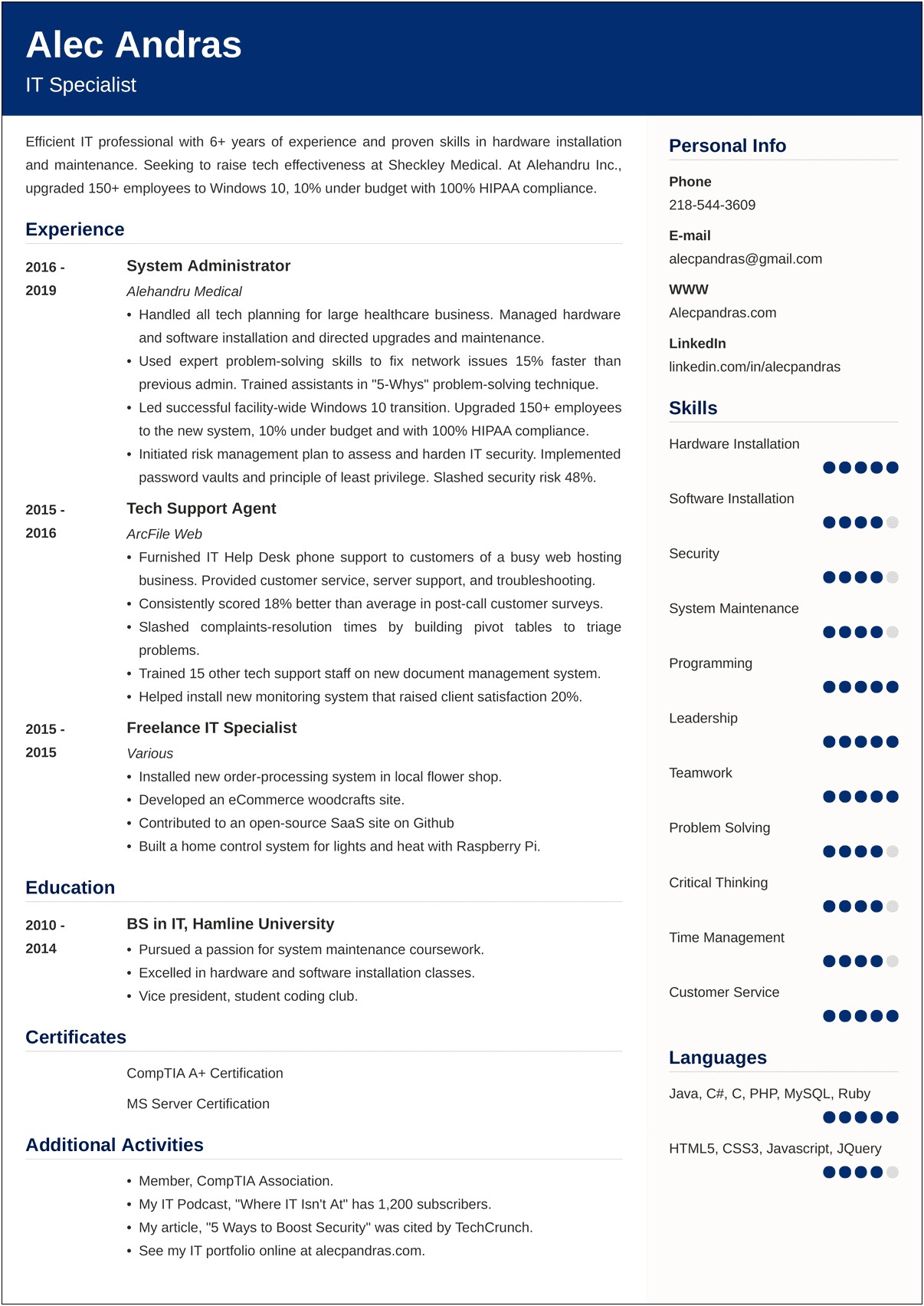 Information Technology Entry Level Resume Examples With Excellence
