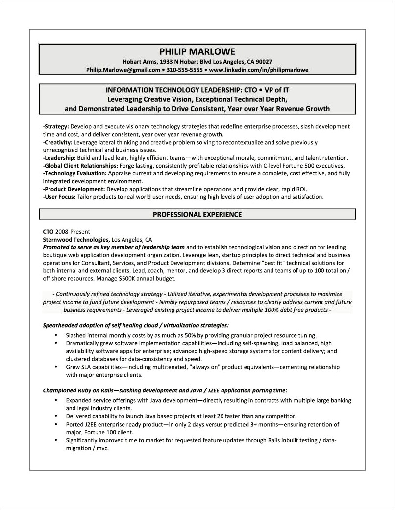 Information Technology Executive Resume Samples