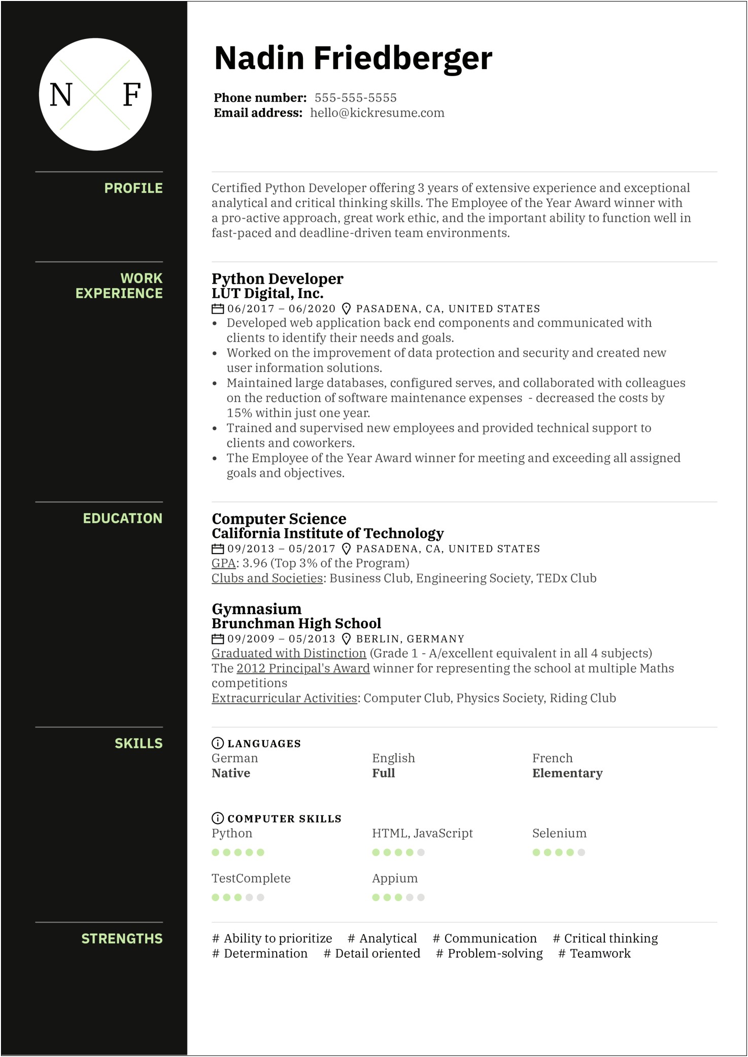 Information Technology Fresher Resume Template United States