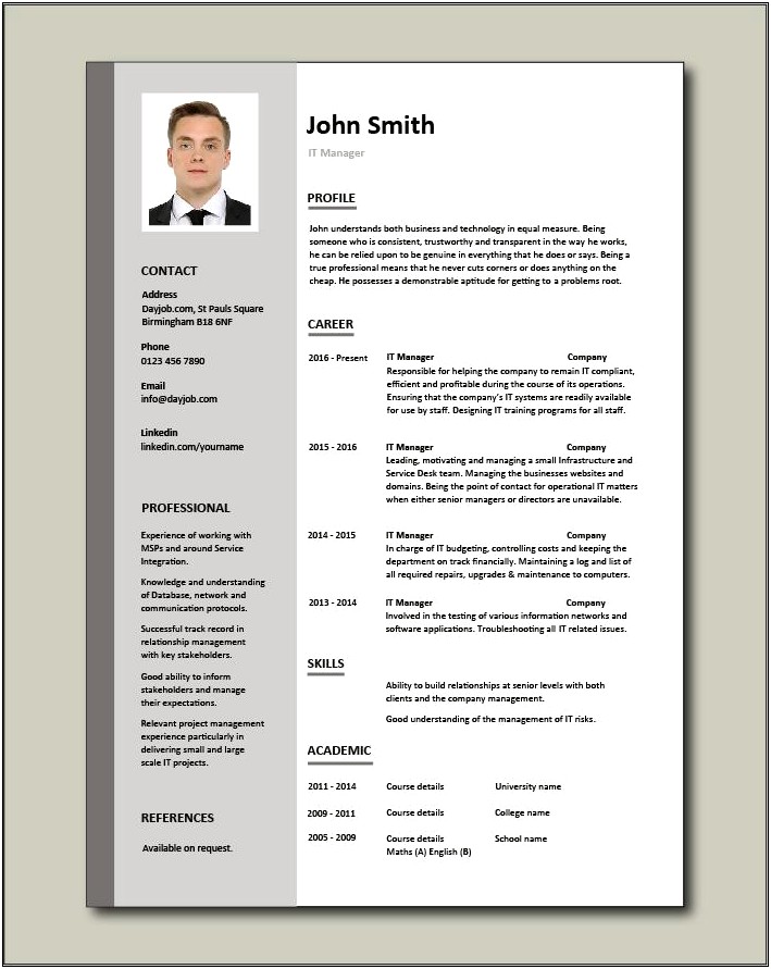 Information Technology Manager Resume Template