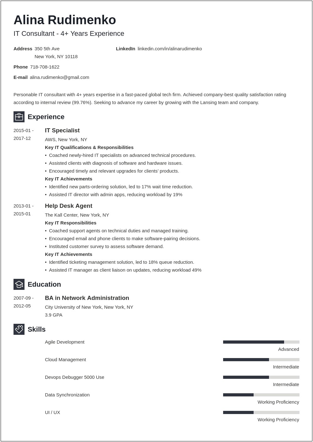 Information Technology Resume Examples No Experience