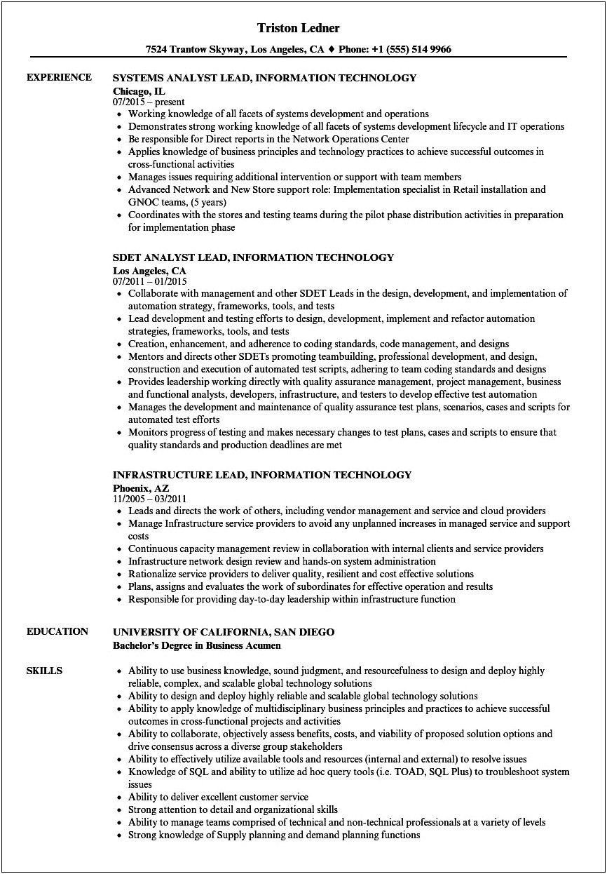 Information Technology Specialist Resume Sample