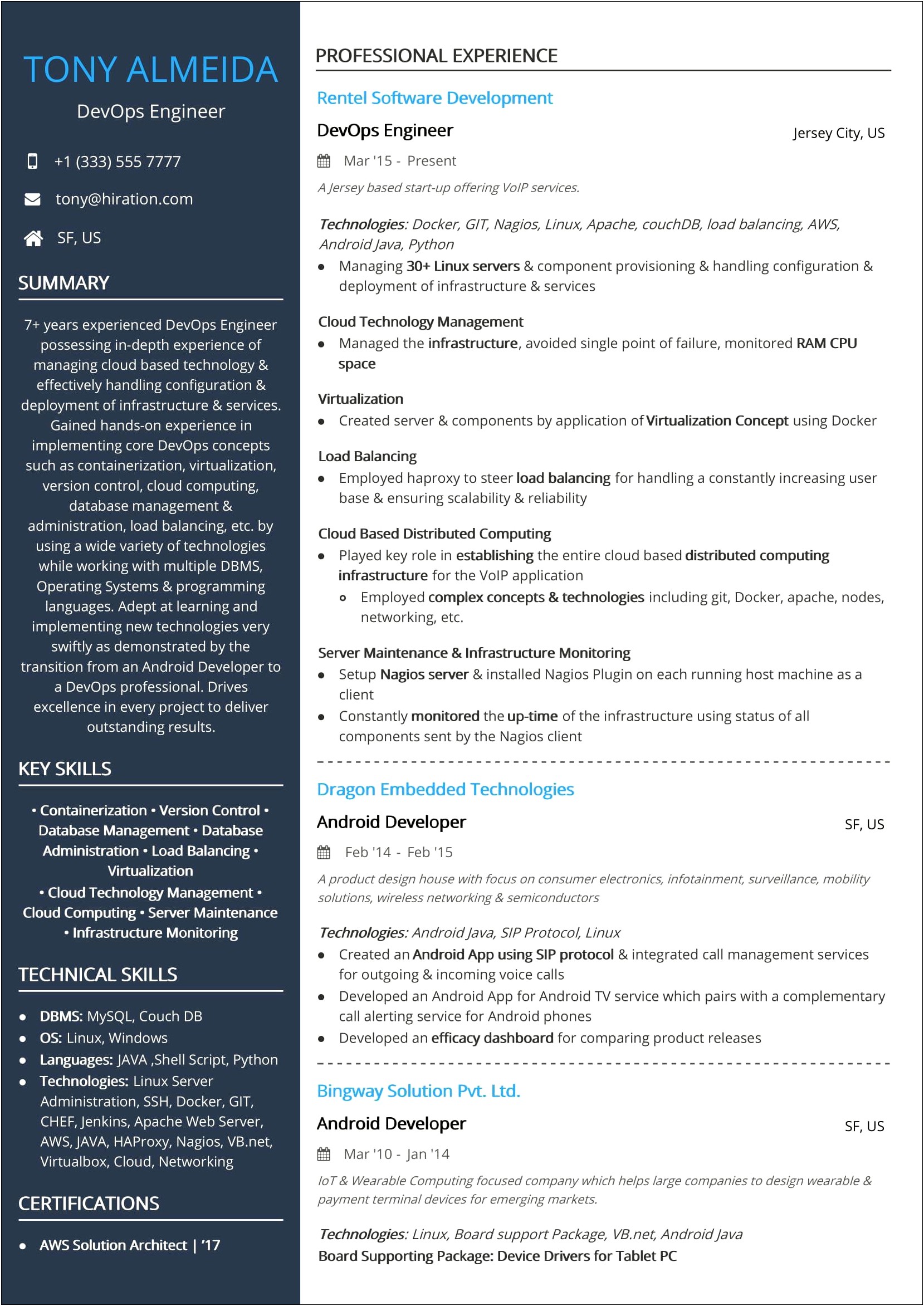 Infrastructure Operations Manager Resume Format