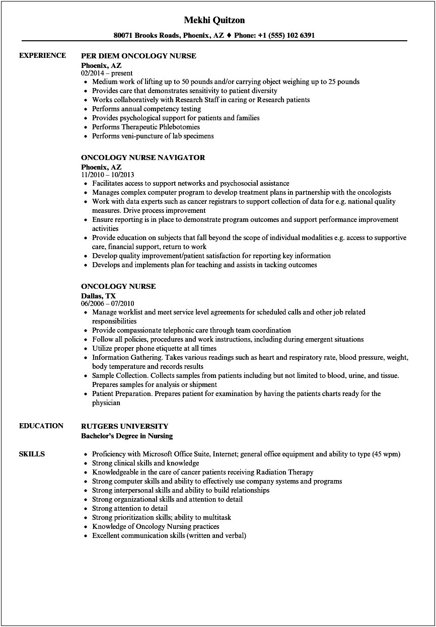 Infusion Nurse Job Description For Resume