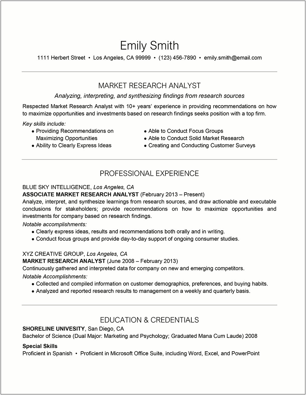 Institutional Research Analyst Resume Sample