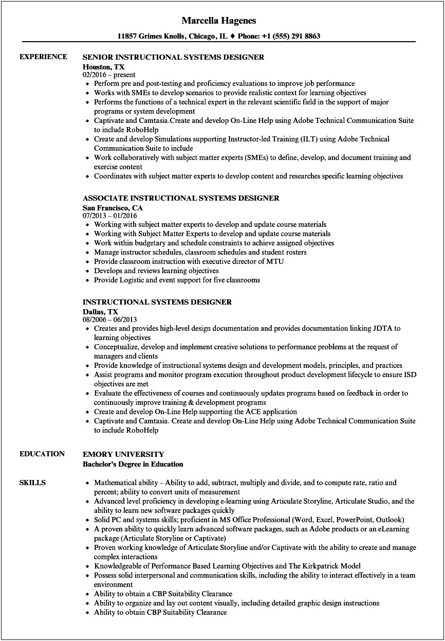 Instructional Systems Specialist Federal Resume Sample