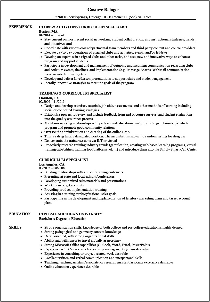 Instructional Systems Specialist Resume Sample