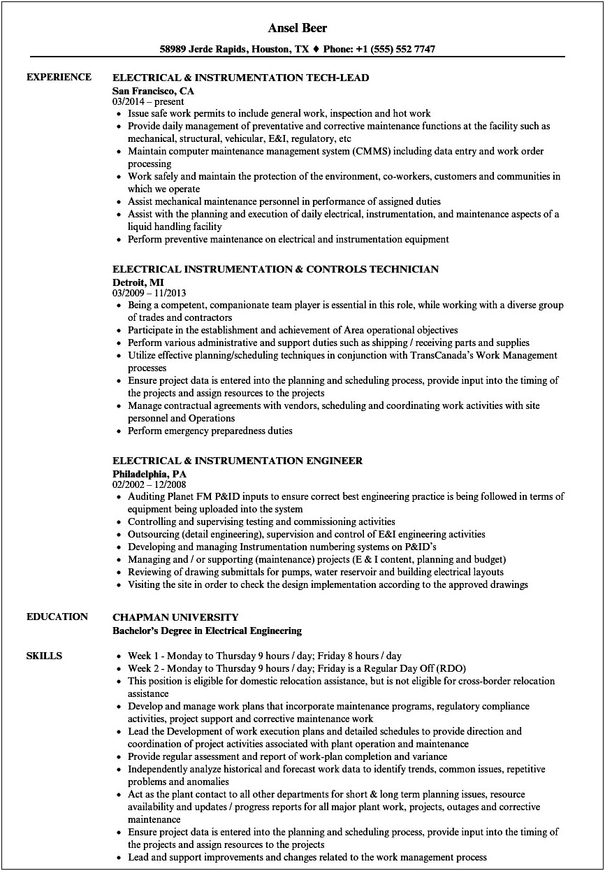 Instrumentation Engineer Resume With 2 Year Experience