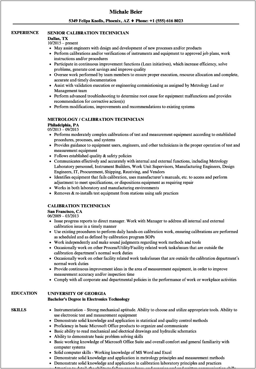Instrumentation Technician Resume Mission Statement Examples