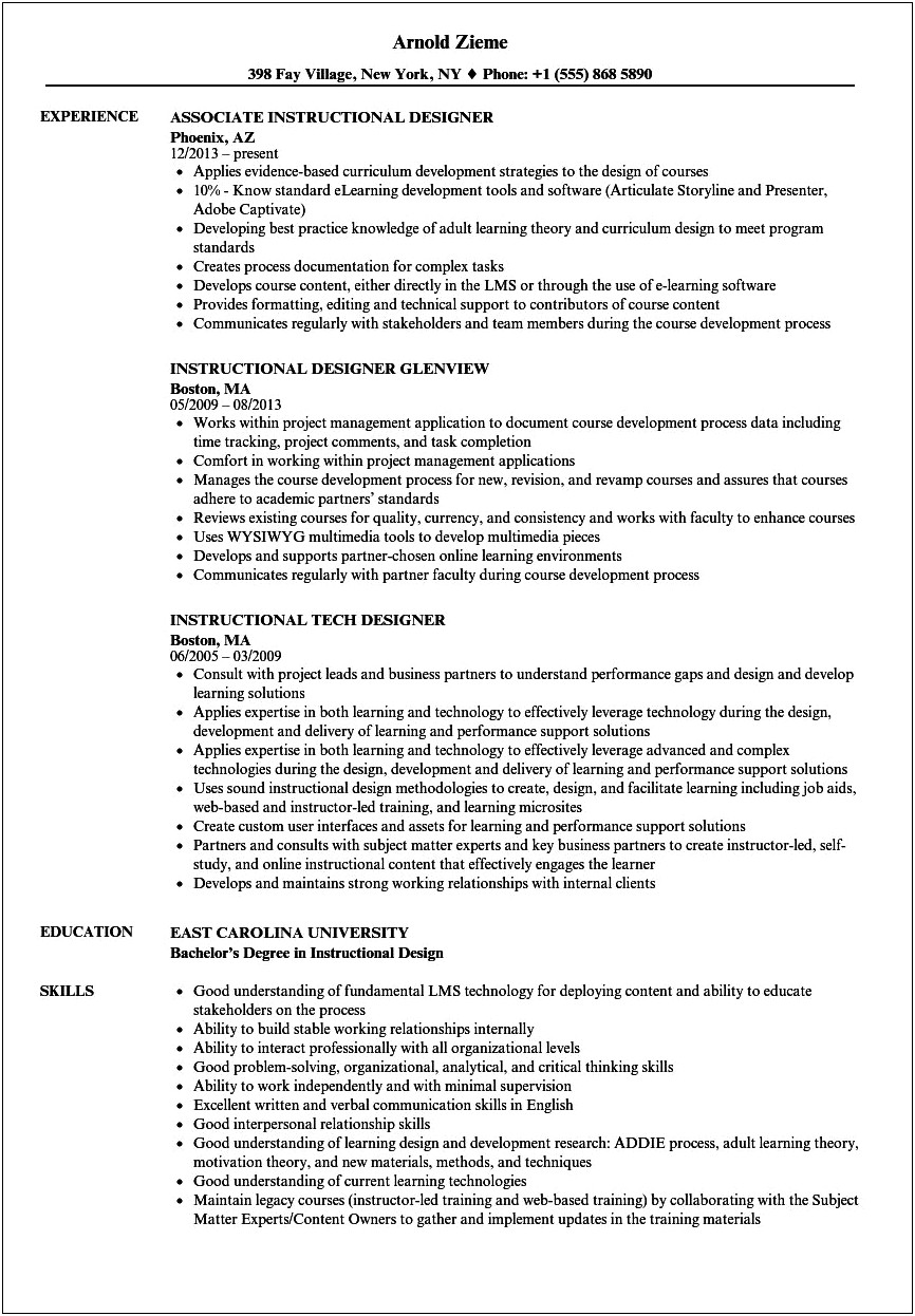Instuctional Design Functional Resume Example