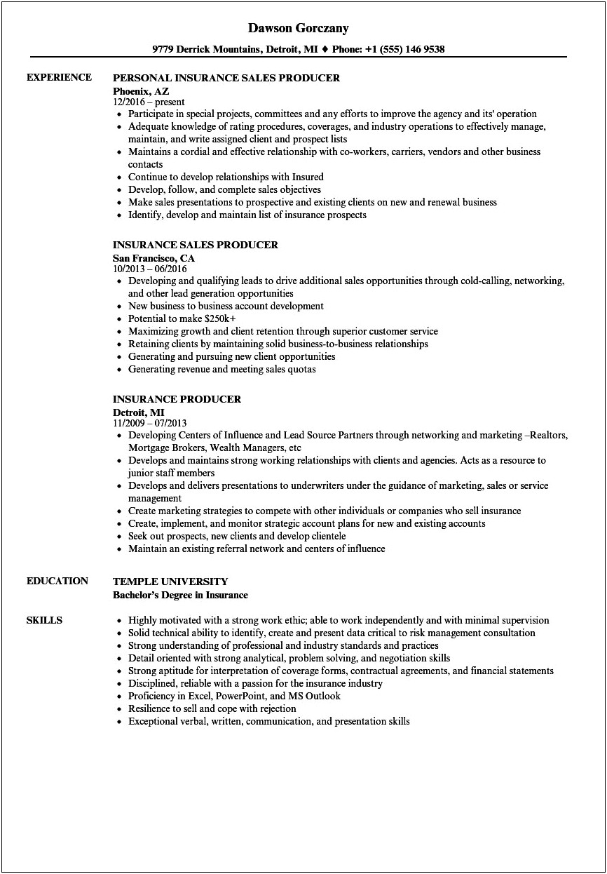 Insurance Agents Job Description For Resumes