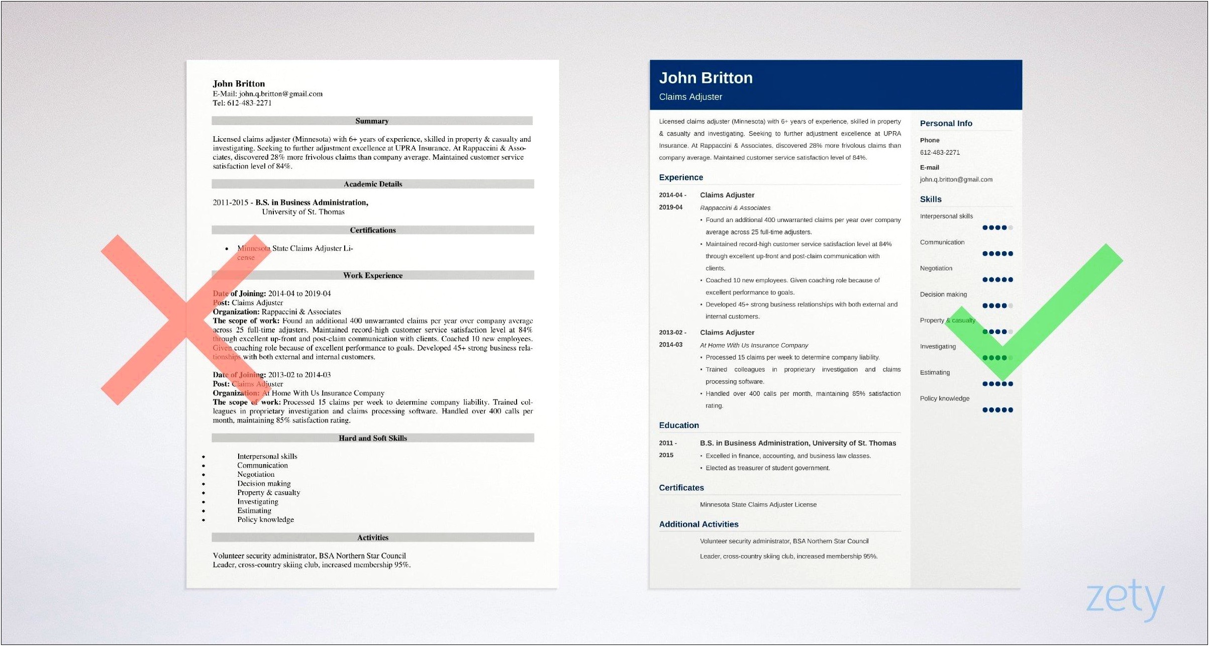 Insurance Claims Adjuster Resume Examples