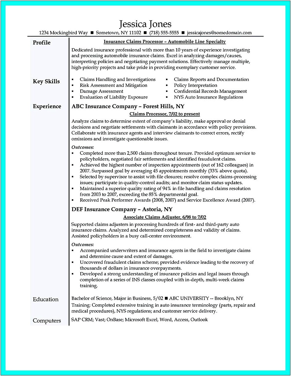 Insurance Claims Processor Resume Examples