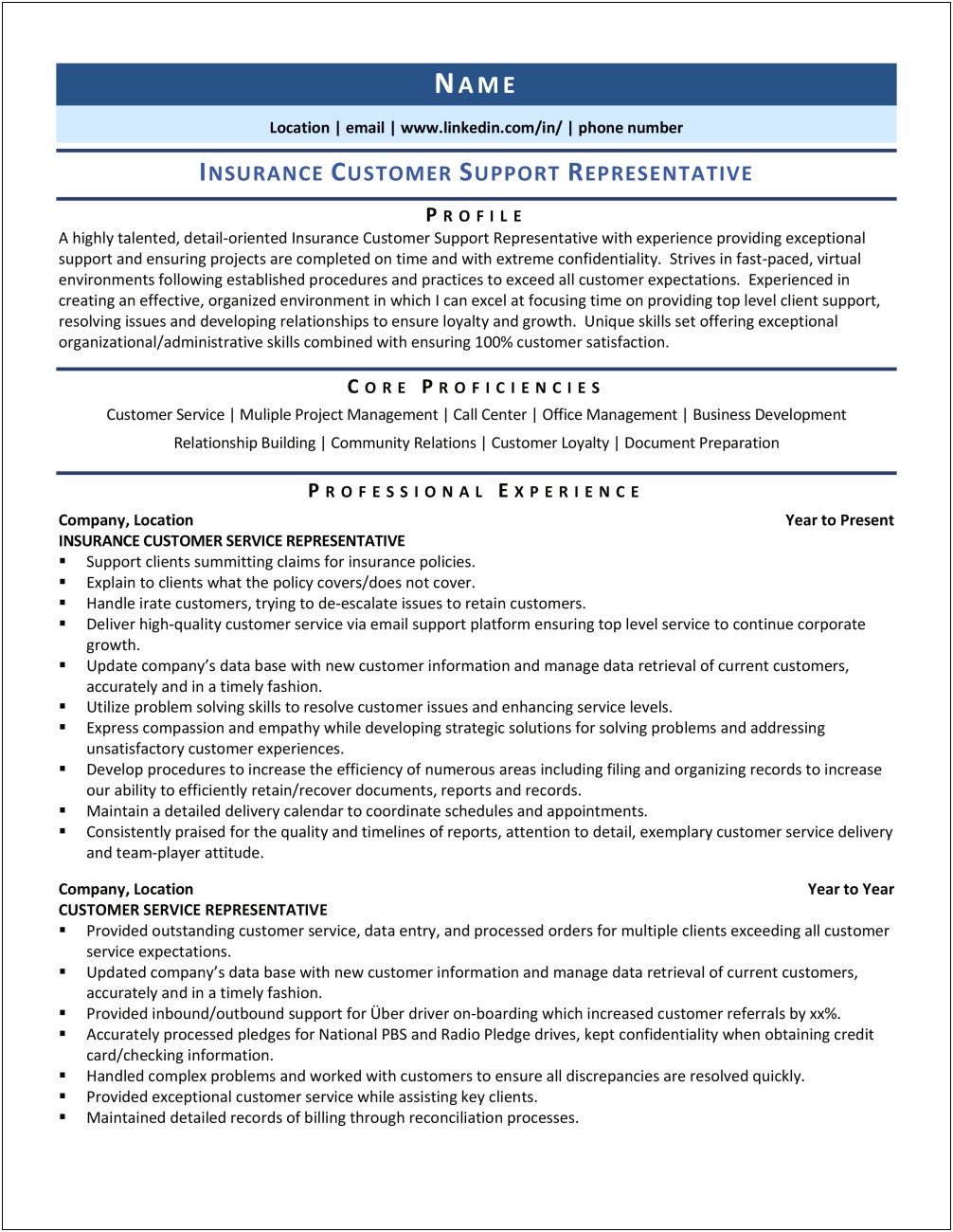 Insurance Customer Service Resume Example