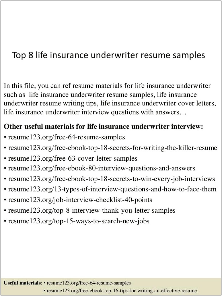 Insurance Underwriter Resume Sample Bestsampleresumebestsampleresume