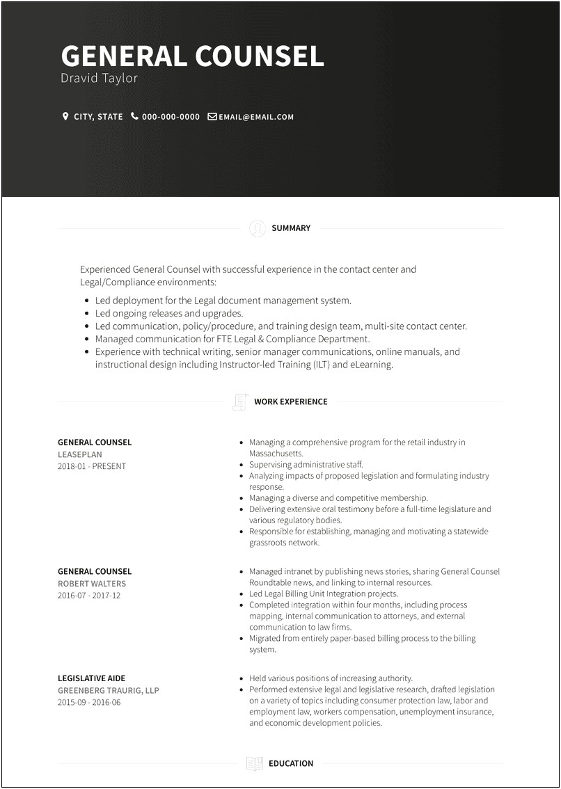Intellectual Property Law Resume Examples