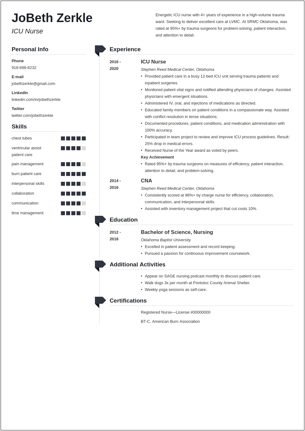 Intensive Care Nursing Resume Summary Examples
