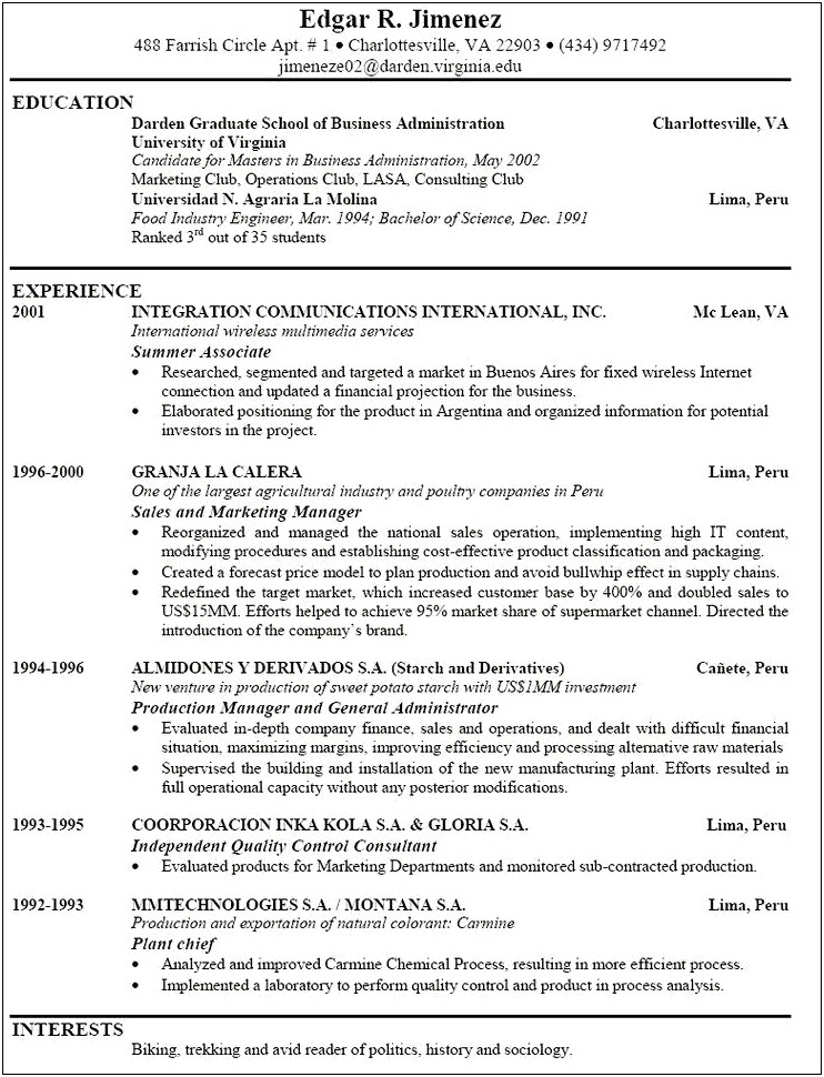 Interests Facts On Resume Example