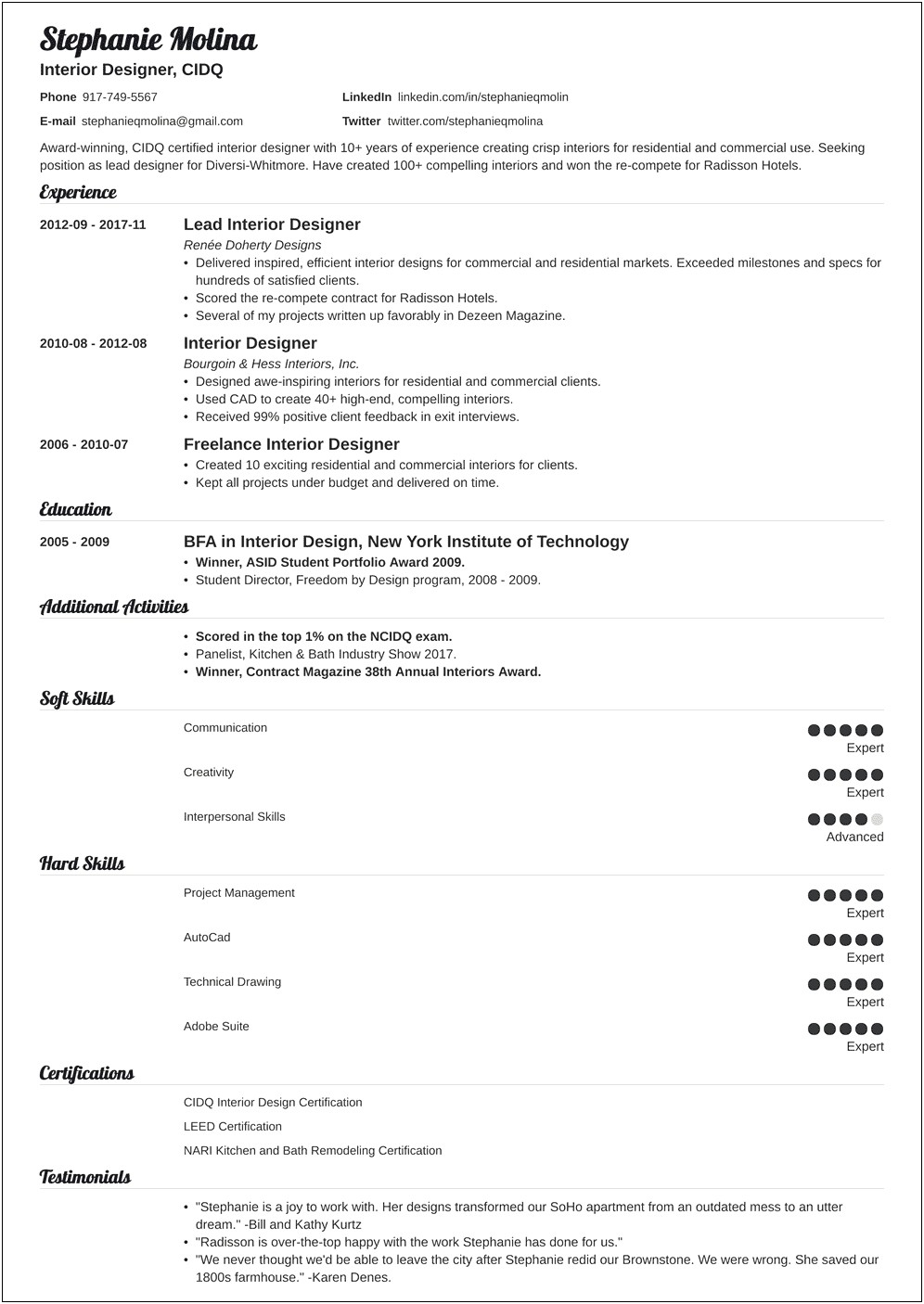Interior Design Merchandising Manager Summary Resume