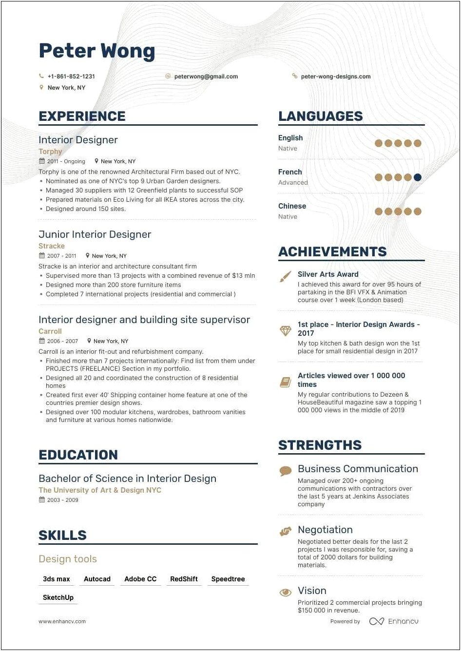 Interior Design Sample Resume Student