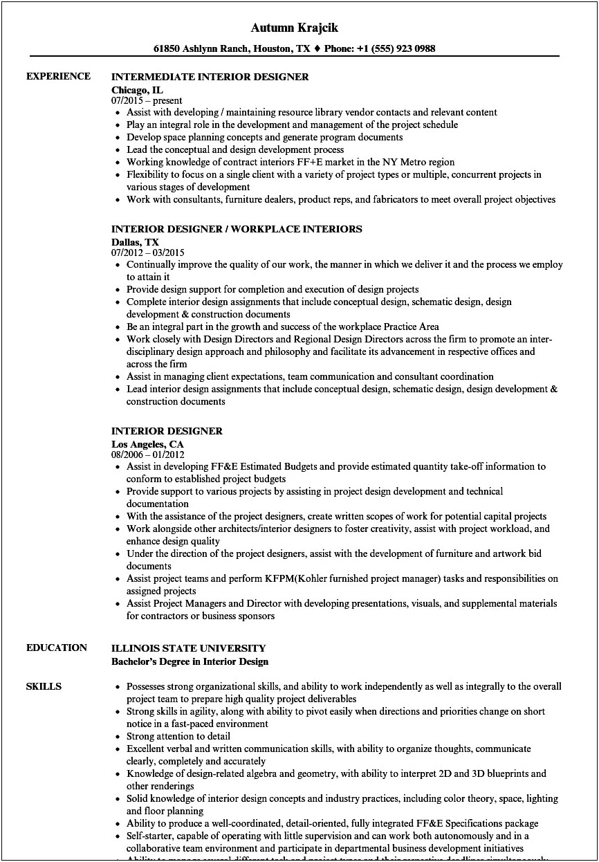 Interior Designer Job Description For Resume