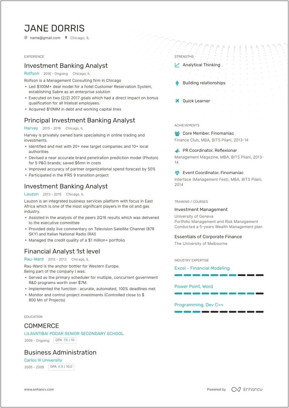 Intern Experience Investment Banking Resume Entry
