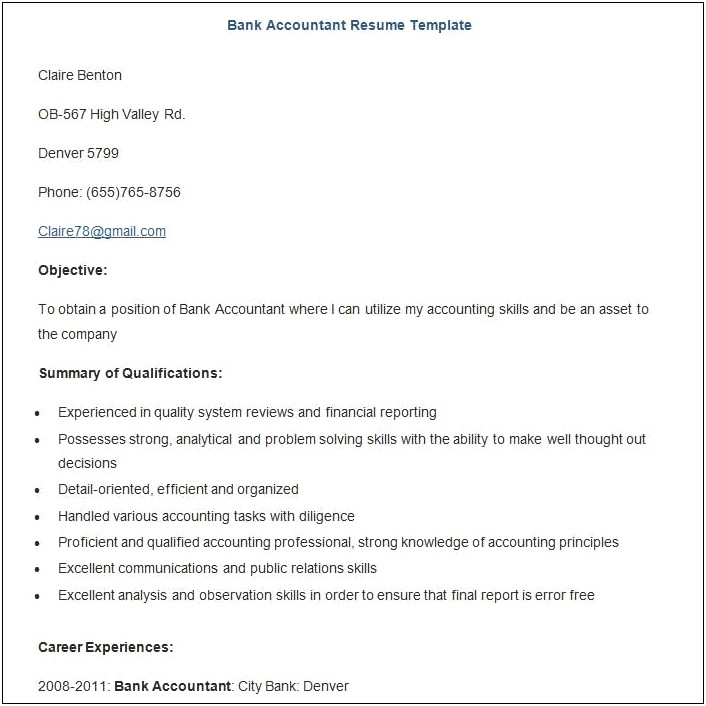 International Resume Format For Banking Jobs