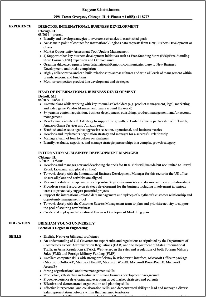 International Resume Format For Job