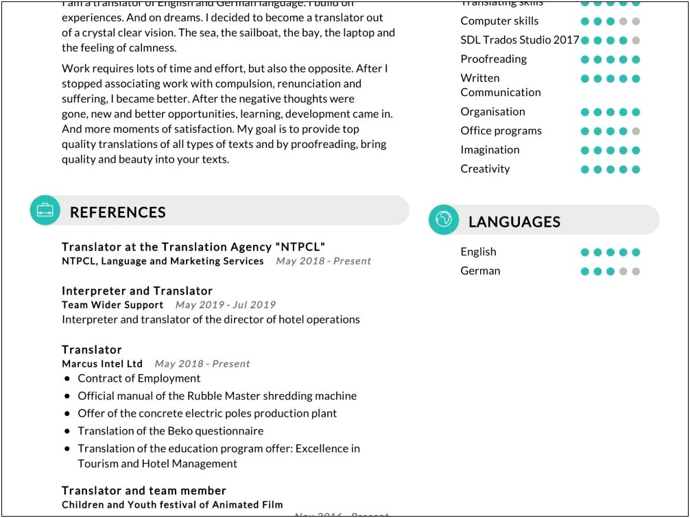 Interpreter And Translator Resume Sample