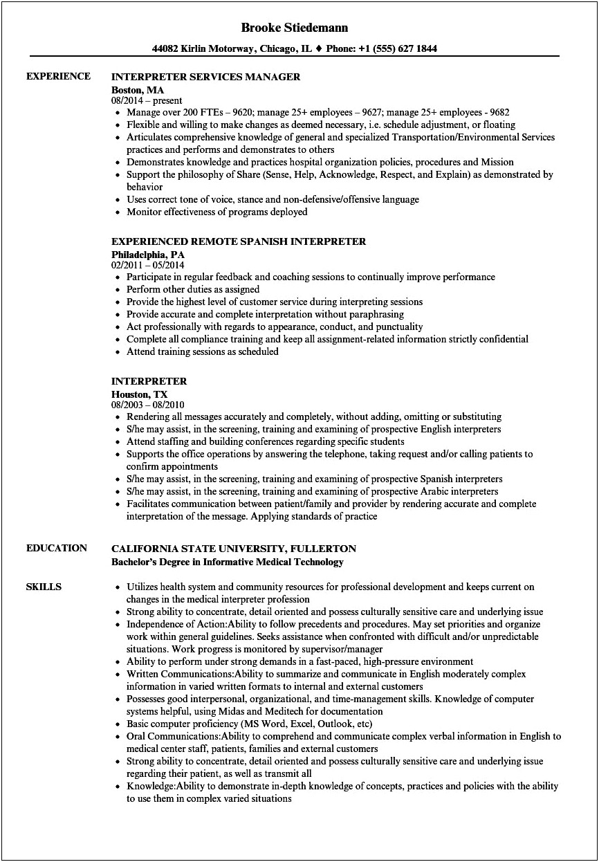 Interpreter Job Description For Resume