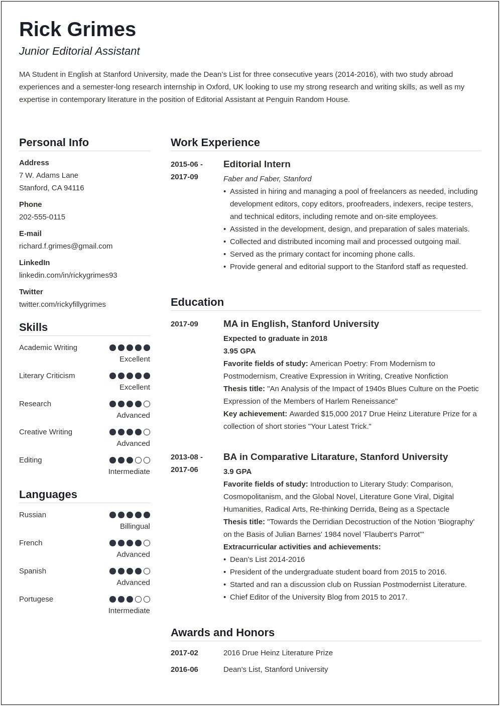 Introduction On Resume Example Student