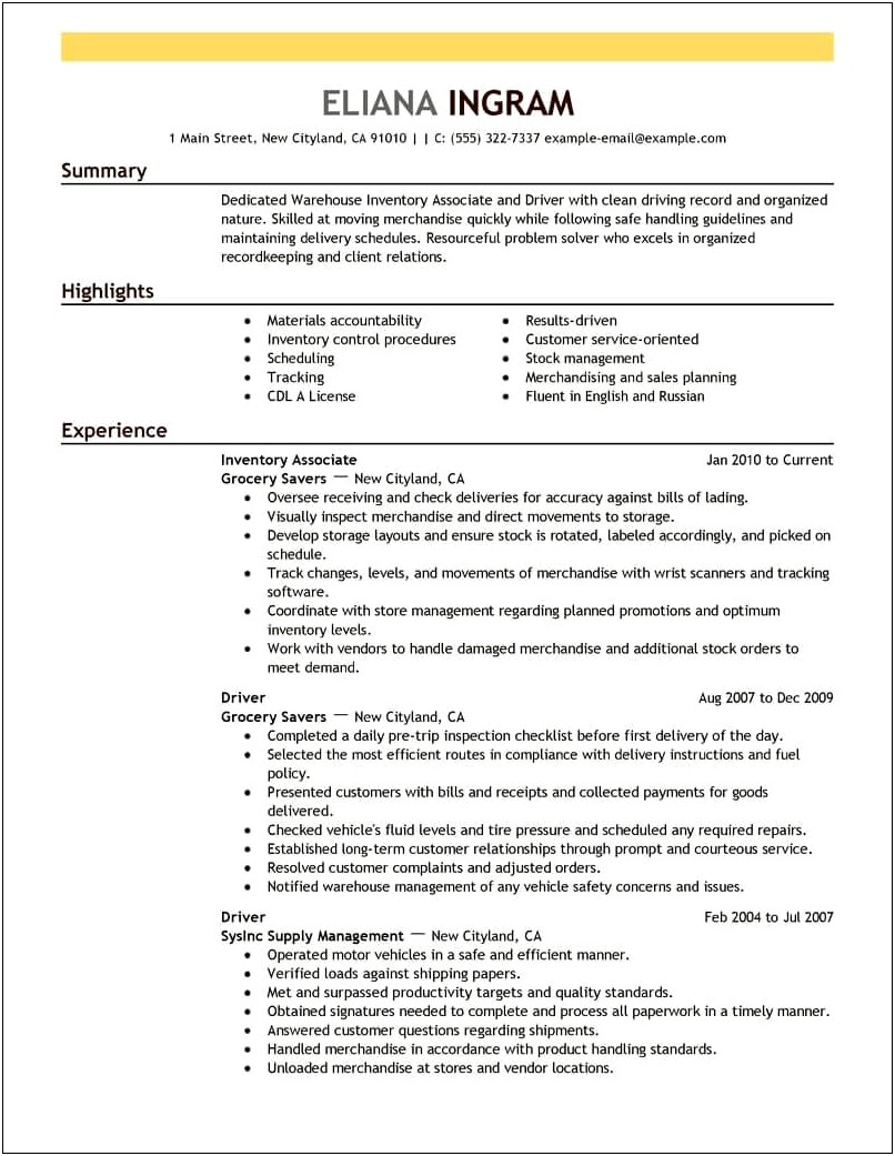 Inventory Associate Job Description For Resume