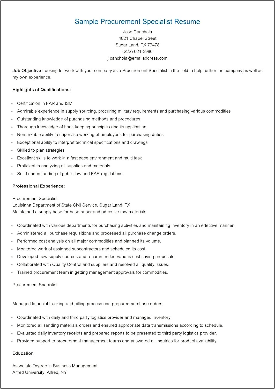 Inventory Control Specialist Resume Sample
