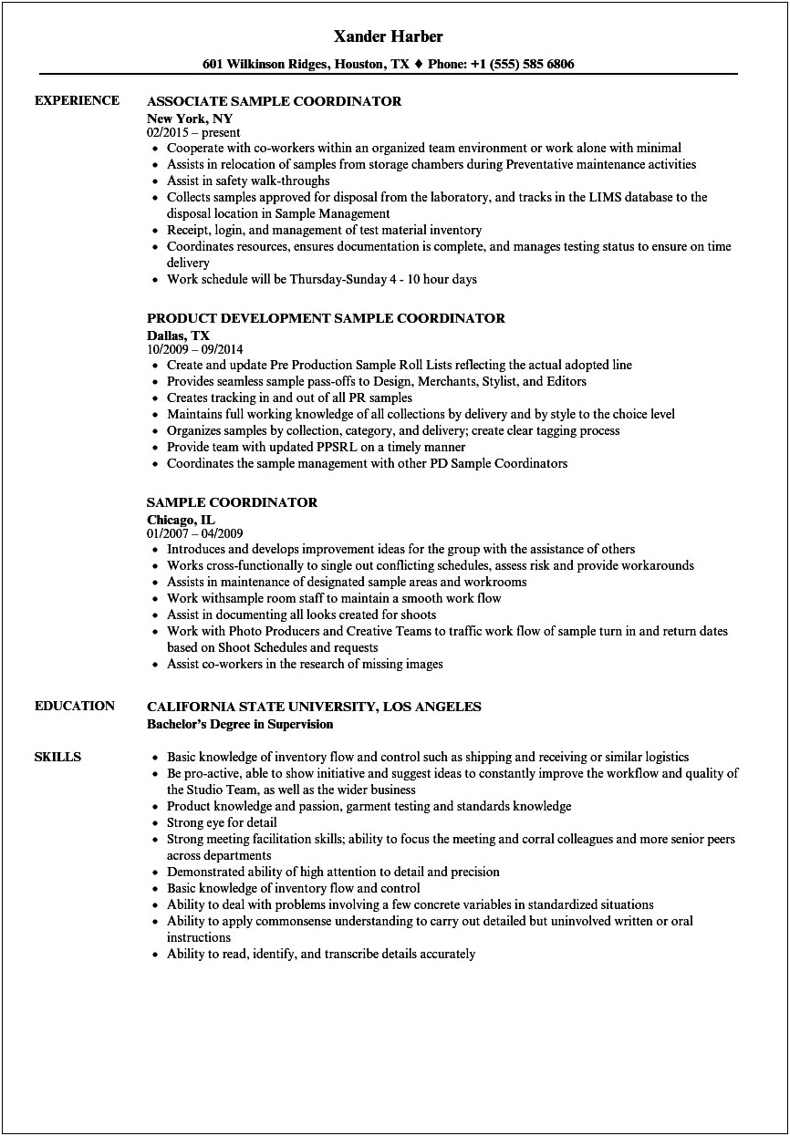 Inventory Coordinator Job Description For Resume