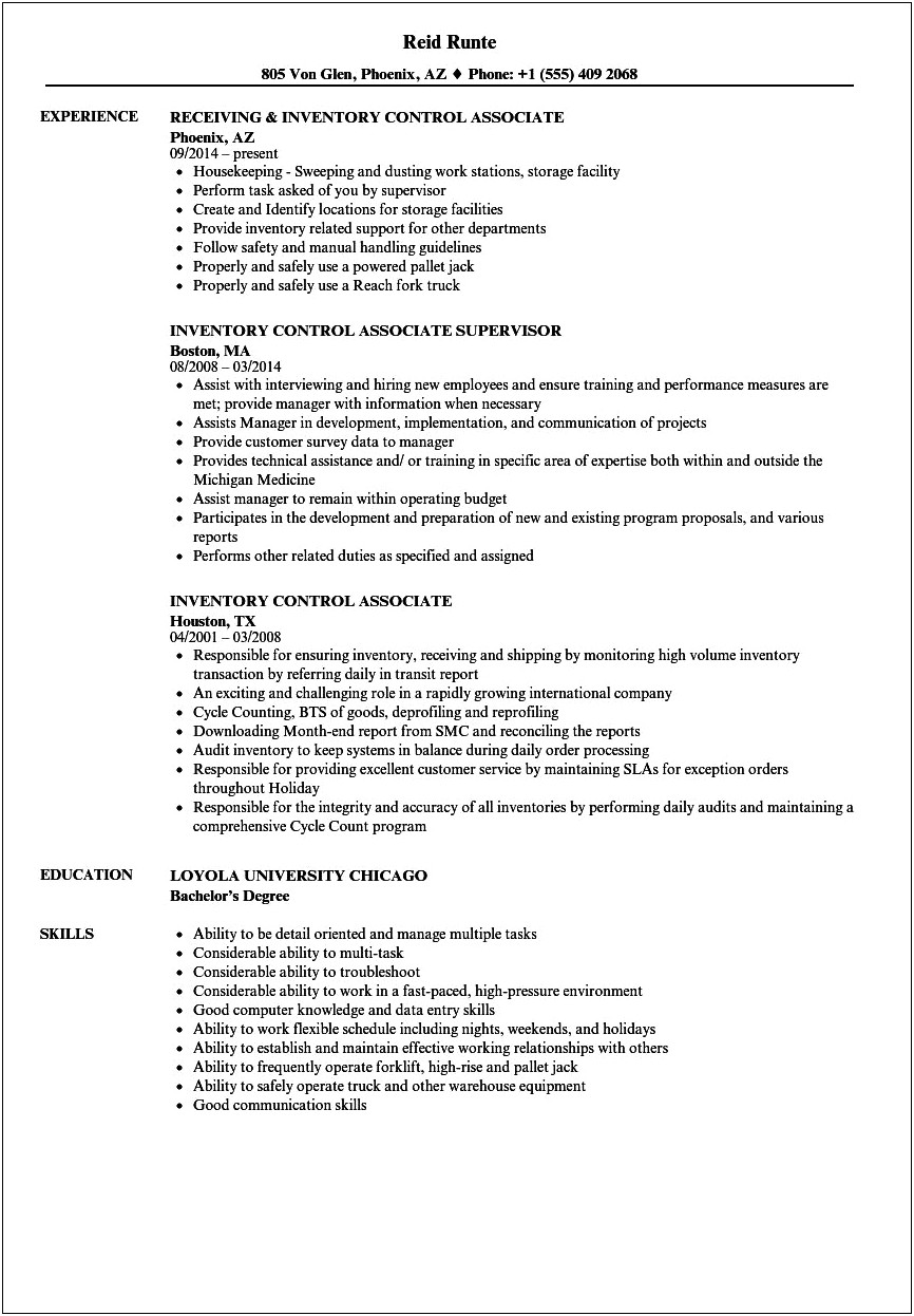 Inventory Counter Job Description Resume
