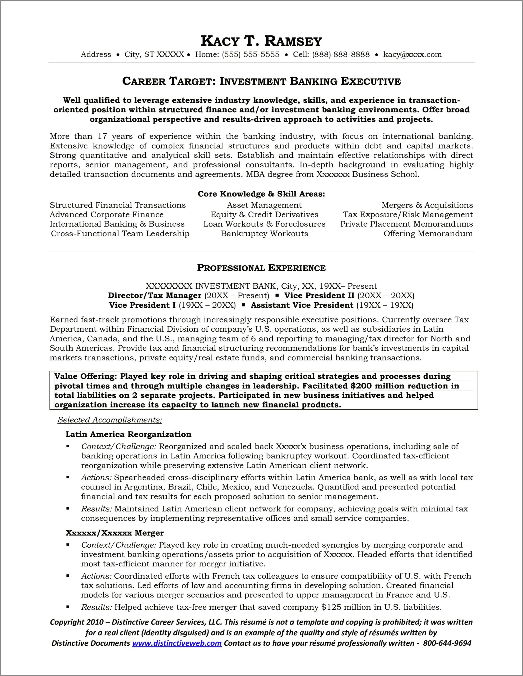 Investment Banking Career Objective Resume