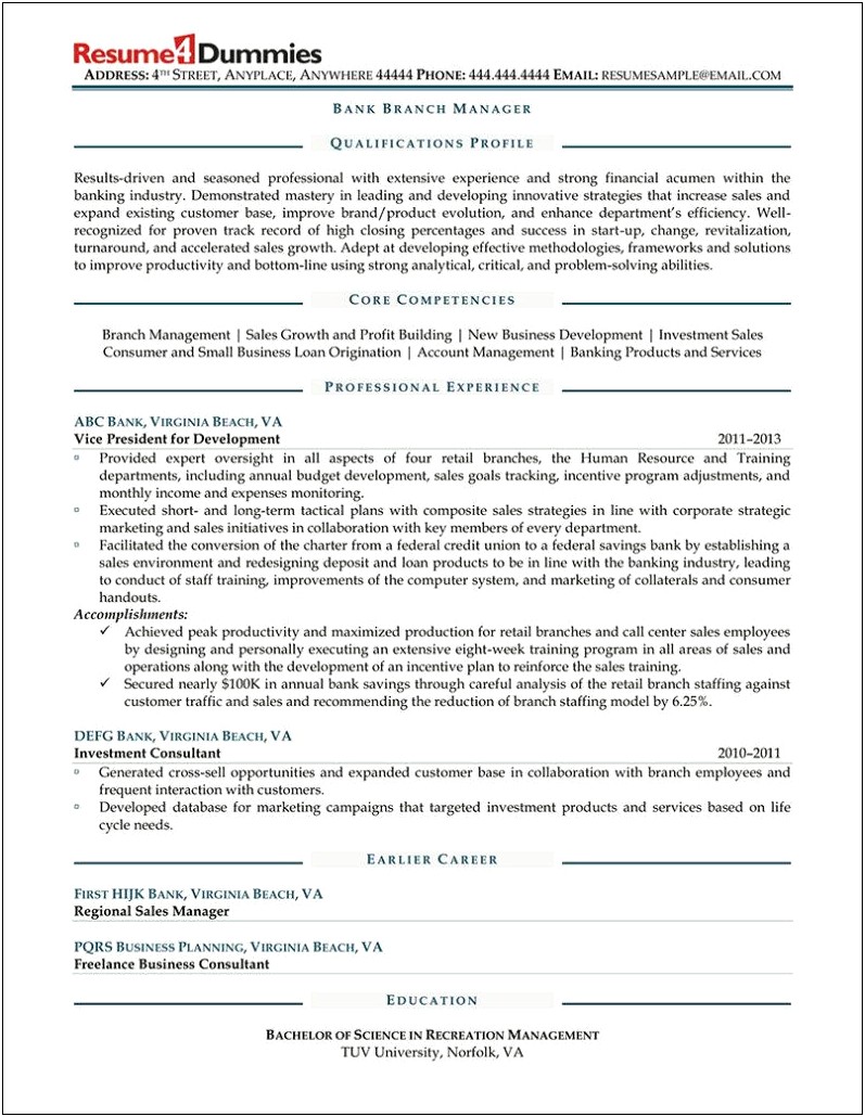 Investment Banking Manager Resume Samples