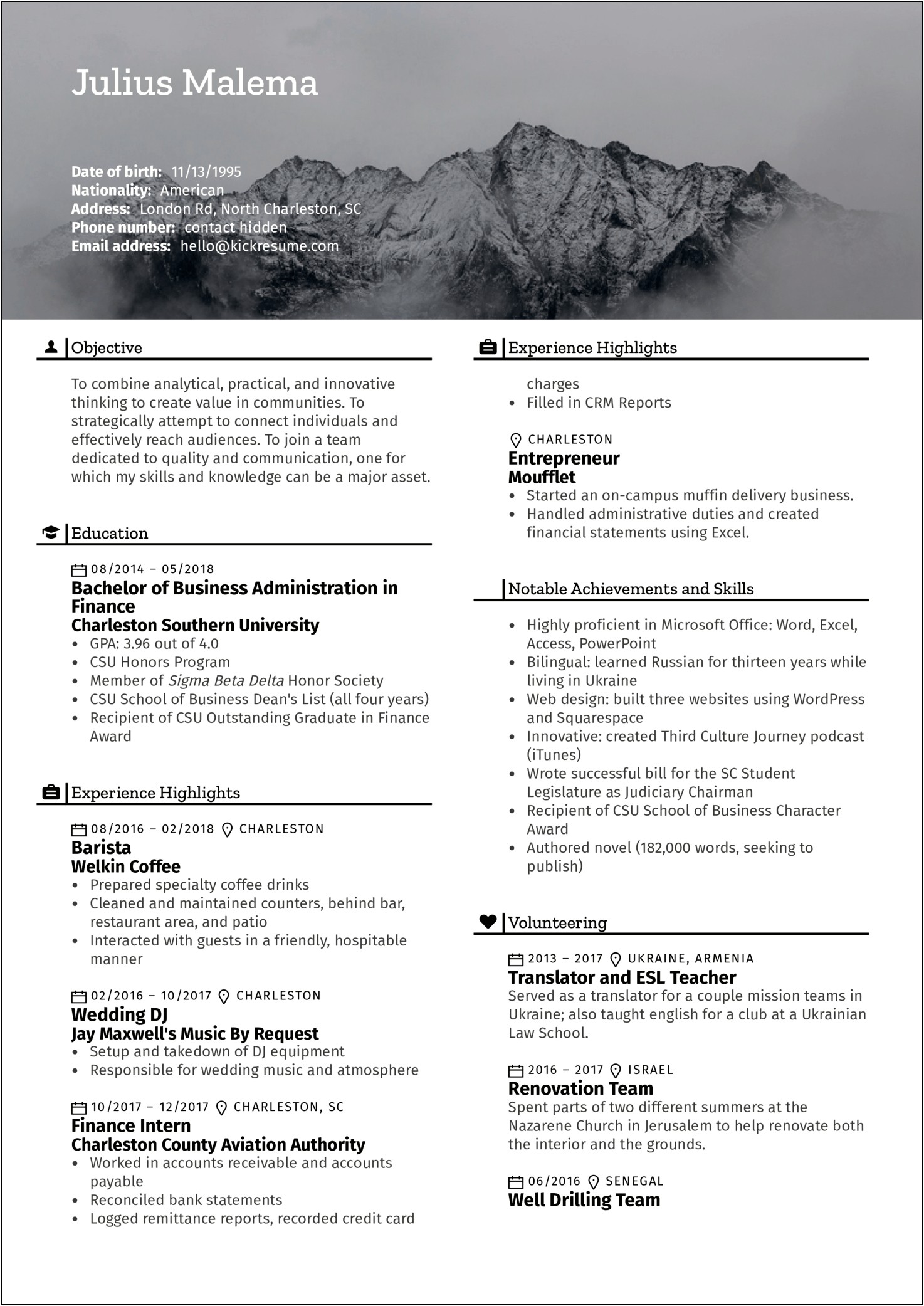 Investment Banking Student Club Description Resume