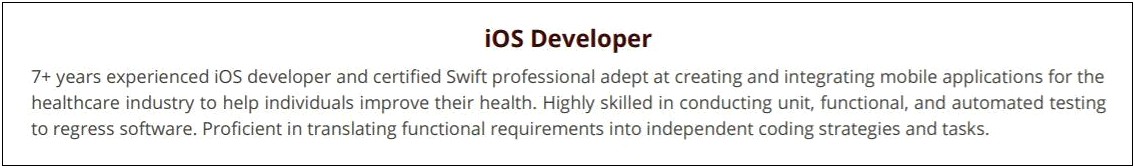 Ios Developer Experience Resume Sample