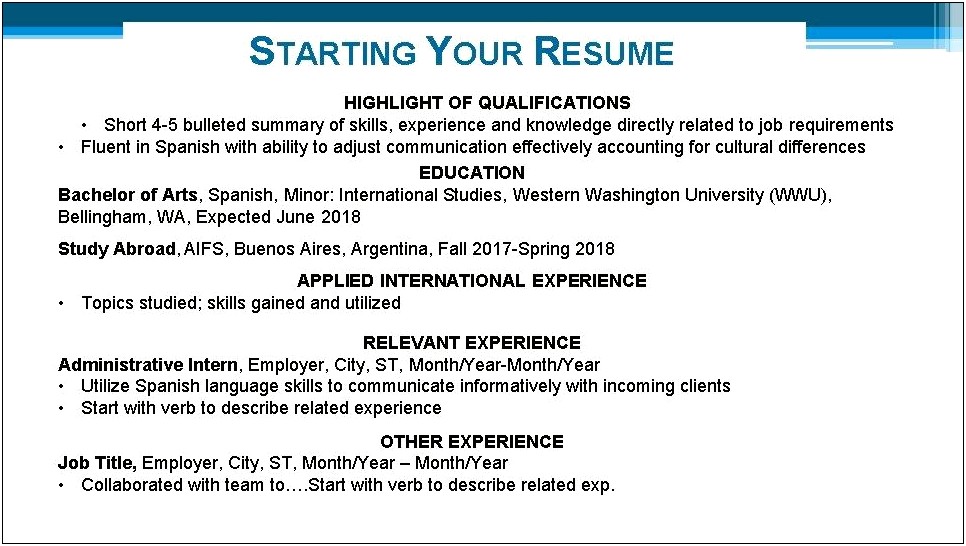 Is International Experience A Section For A Resume