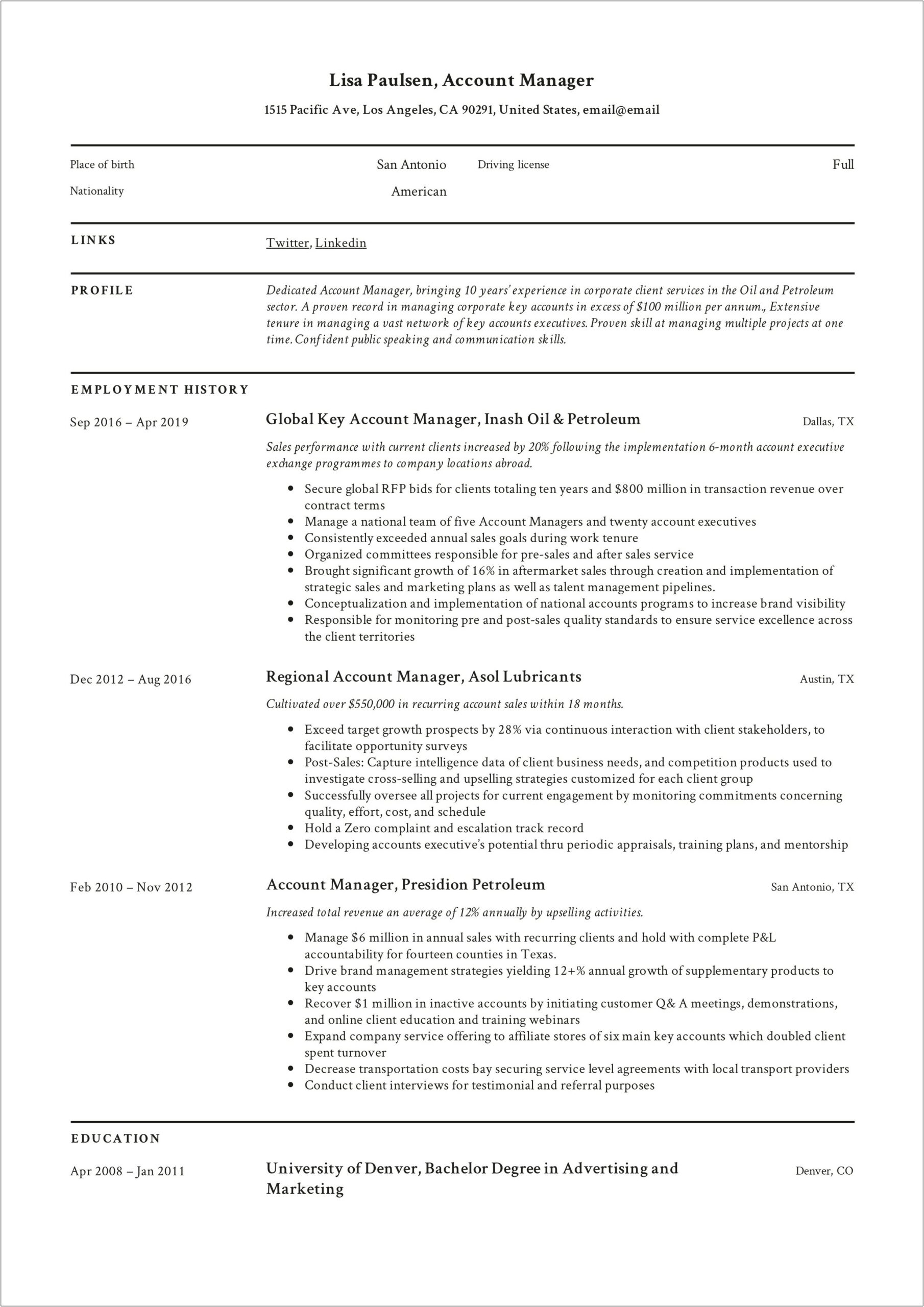 It Account Manager Resume Example