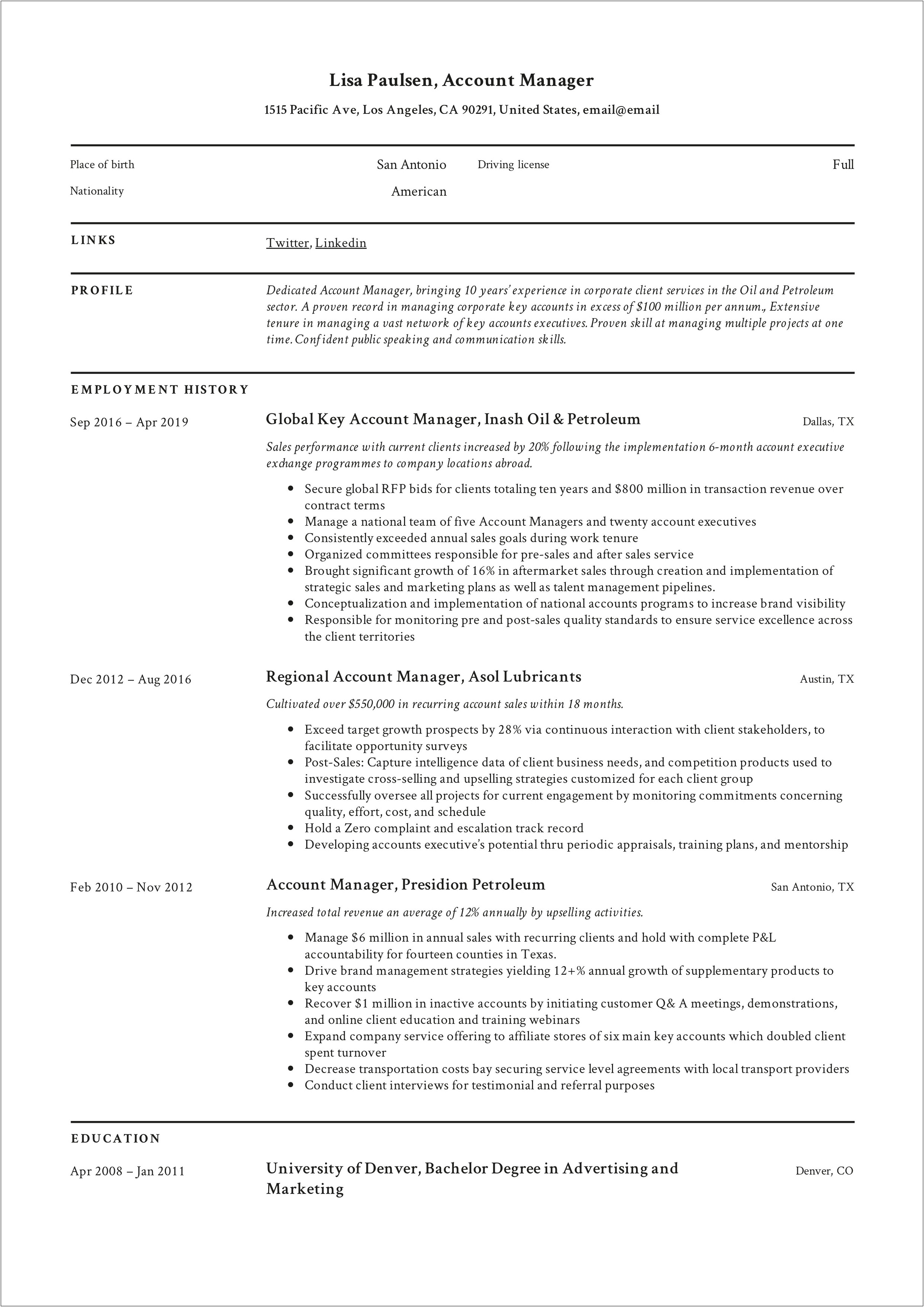 It Account Manager Resume Example