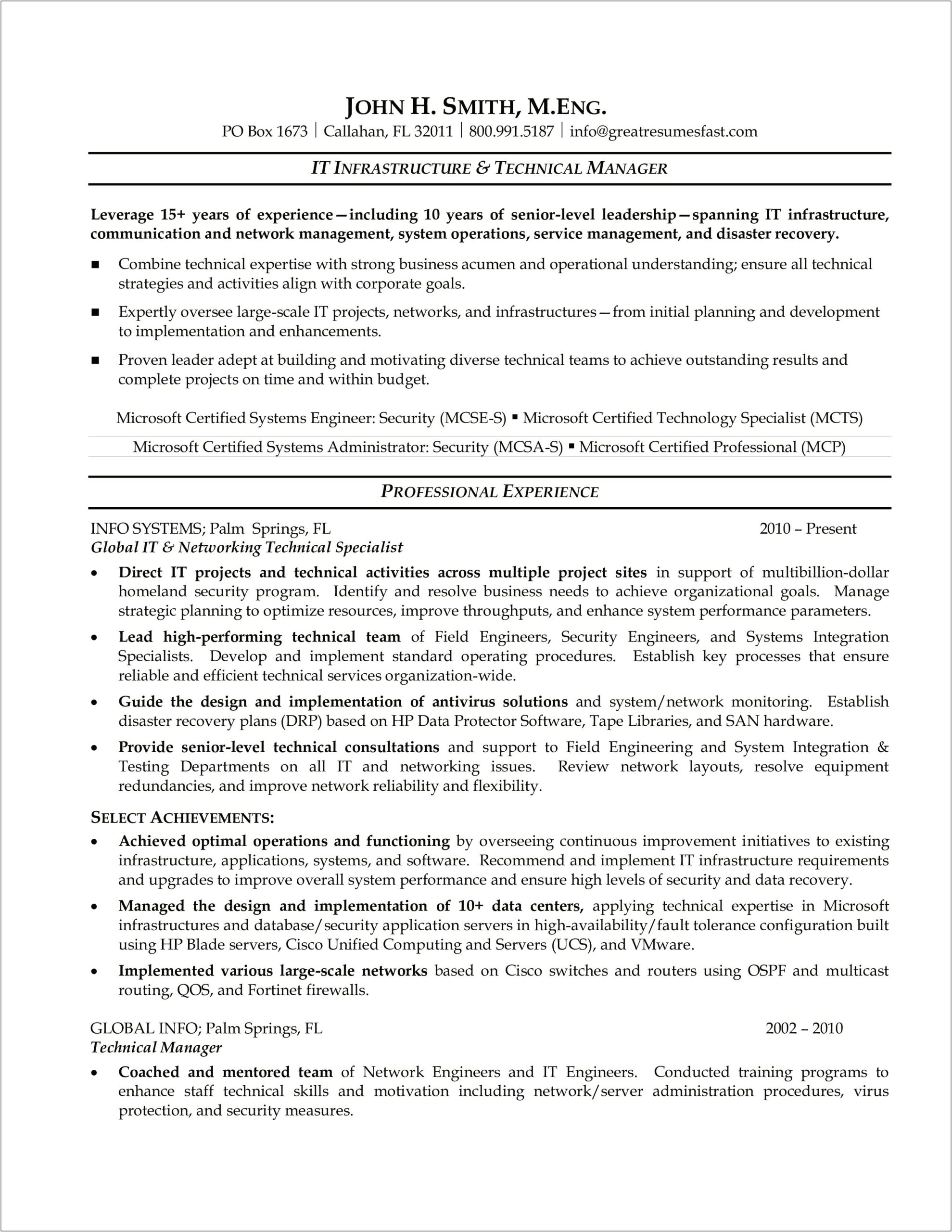 It Infrastructure Manager Resume Bullets