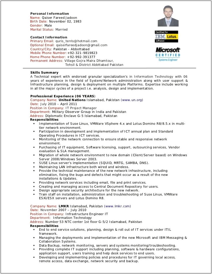 It Infrastructure Project Manager Resume