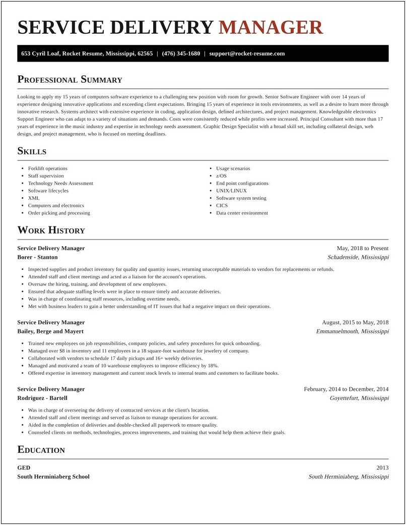 It Infrastructure Service Delivery Manager Resume Doc
