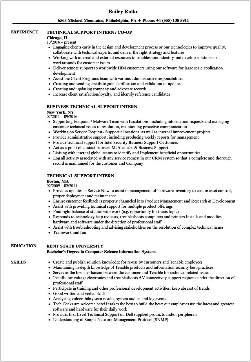 It Intern Job Description Resume