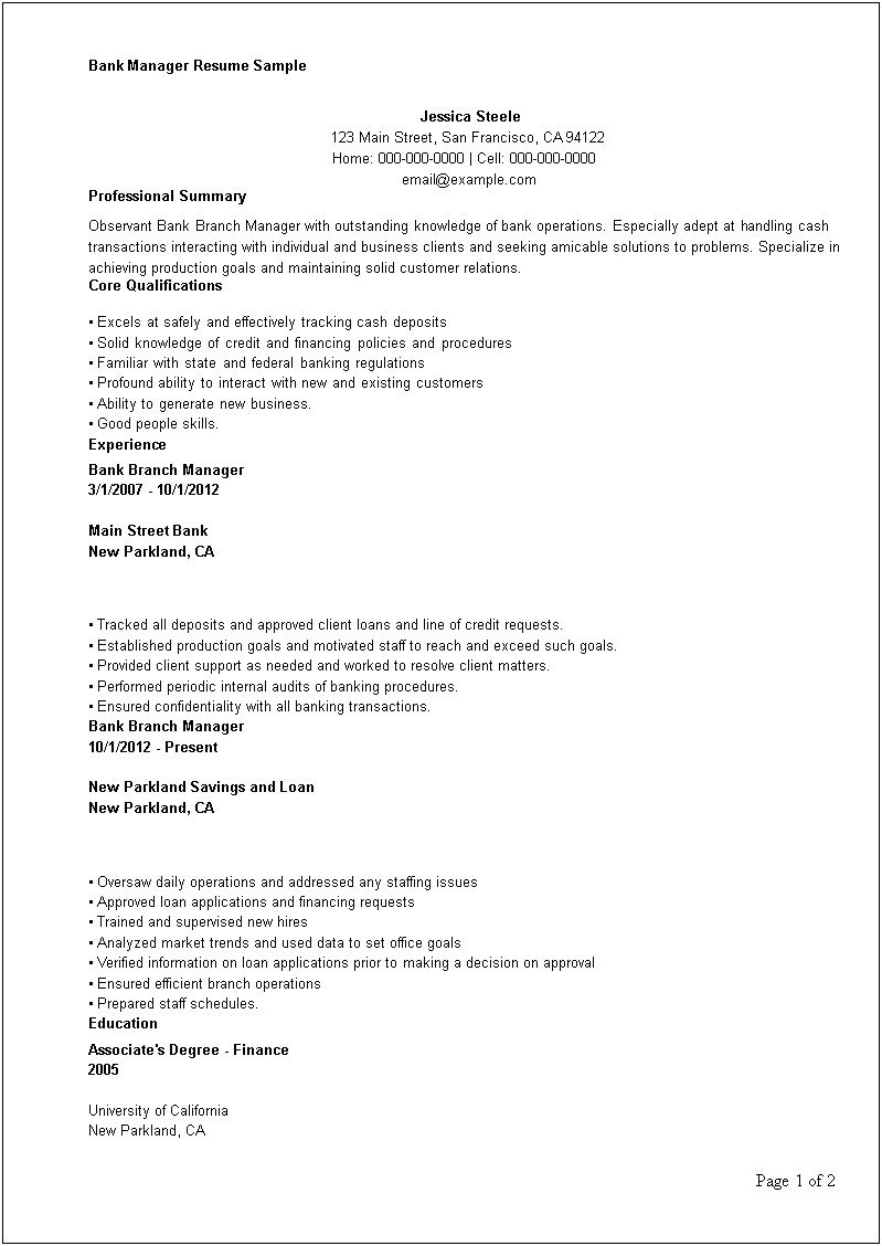 It Manager Banking Operations Resume