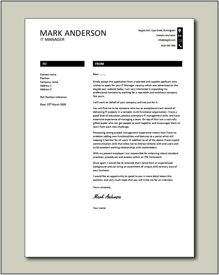 It Manager Cover Letter For Resume